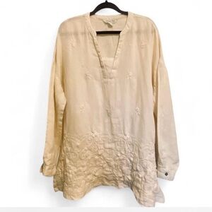 Coldwater Creek cream long embroidered top. Large
